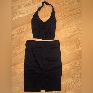 Black Two-Piece Halter Top and Skirt Set used for an Adult Ganster costume